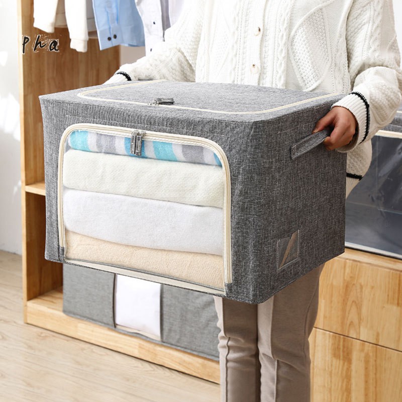 Cloth Art Folding Box Fabric Storage Bins Foldable Grey Beige Box Big Capacity for Home