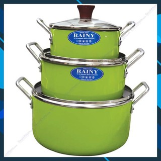Bộ 3 nồi nhôm chống dính Rainy nắp kính