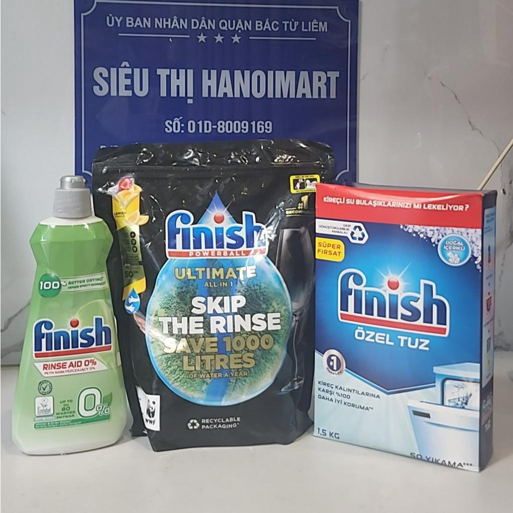 Combo Viên rửa bát Finish Eco 0% Ultimate 50 viên + Nước làm bóng Finish Eco 400ml  hữu cơ + Muối Finish 1,5kg