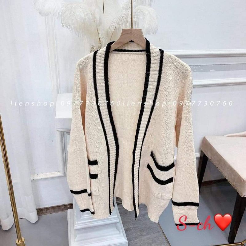 Áo len cadigan phối kẻ | BigBuy360 - bigbuy360.vn