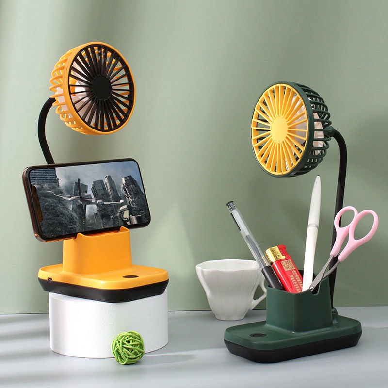 Quạt Tích Điện Mini Để Bàn 3 In 1 Có Hộp Đựng Bút và Kệ Để Điện Thoại Vô Cùng Tiện Lợi