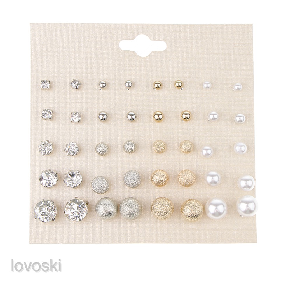 MagiDeal 20 Pairs Women Assorted Multiple Size Crystal Pearl Stud Earring