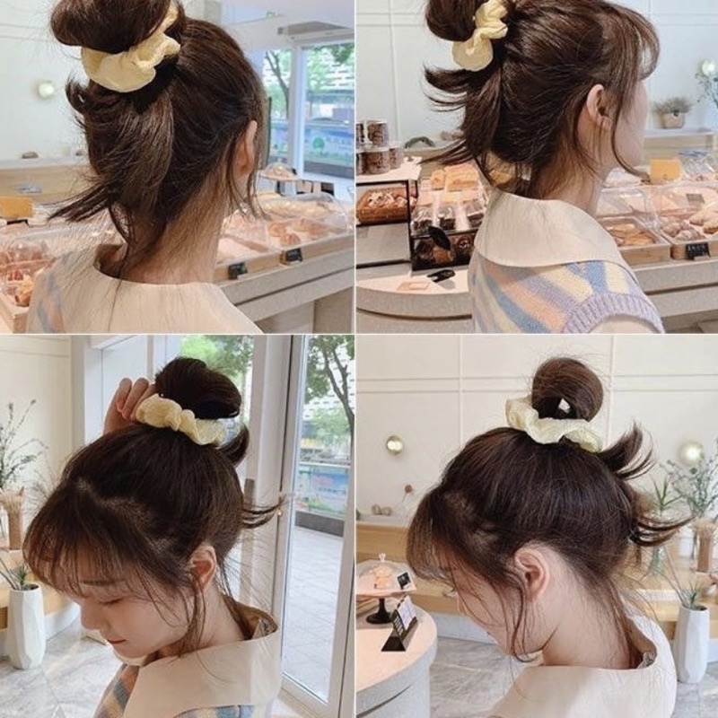 Scrunchies cột tóc màu trơn đơn giản bản lớn dễ thương