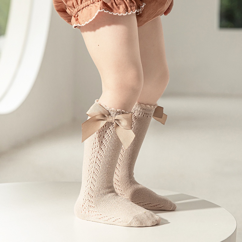 Vớ cotton Phối Lưới Mỏng Đính Nơ Xinh Xắn Cho Bé Gái