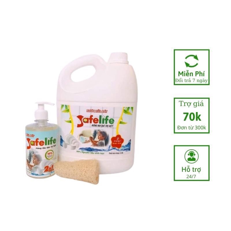 Nước rửa bát Sinh học Safelife 2in1, nhanh chóng đánh bay dầu mỡ mà không hại da tay, an toàn, thân thiện với môi trường