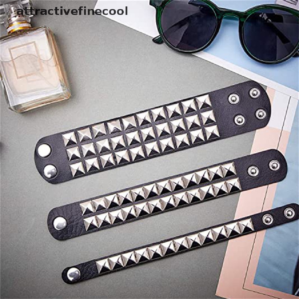 Vòng Tay Da Bản To Đính Đinh Tán 1 / 2 / 3 Hàng Cá Tính