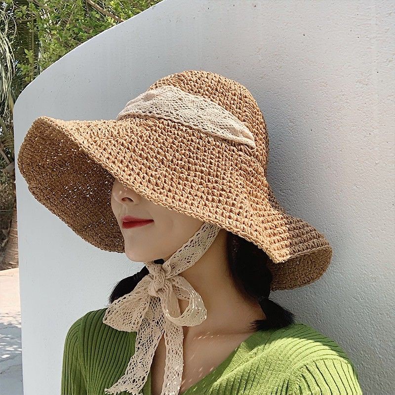 Mũ Cói Nón Cói Mềm Nơ Ren Trẻ trung xinh xắn PK303 2 kiểu thắt nơ
