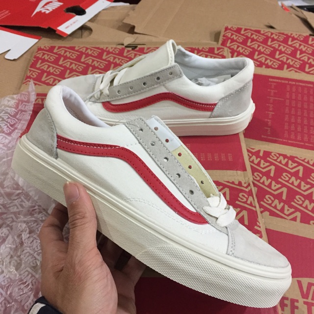 Giày Vans Style ( trắng sọc đỏ)