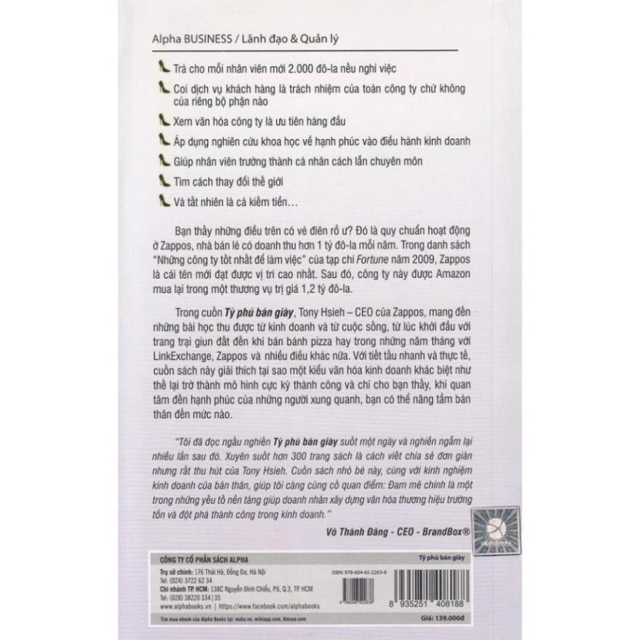 Sách - Tỷ Phú Bán Giày - Tony Hsieh - CEO Zappos (Tái Bản 2021) - AlphaBooks