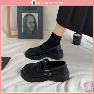 Giày da đế dày size lớn 35-43 41 phong cách retro anh quốc cho nữ