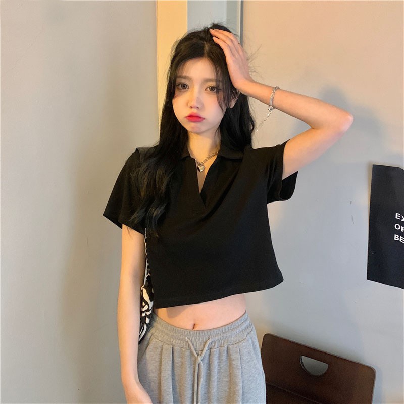 Áo Crotop Nữ Cổ Polo Ngắn Tay Cotton 100%, Dáng Ôm Body, Thoáng Mát, Co Giãn 4 Chiều, Không Xù A02