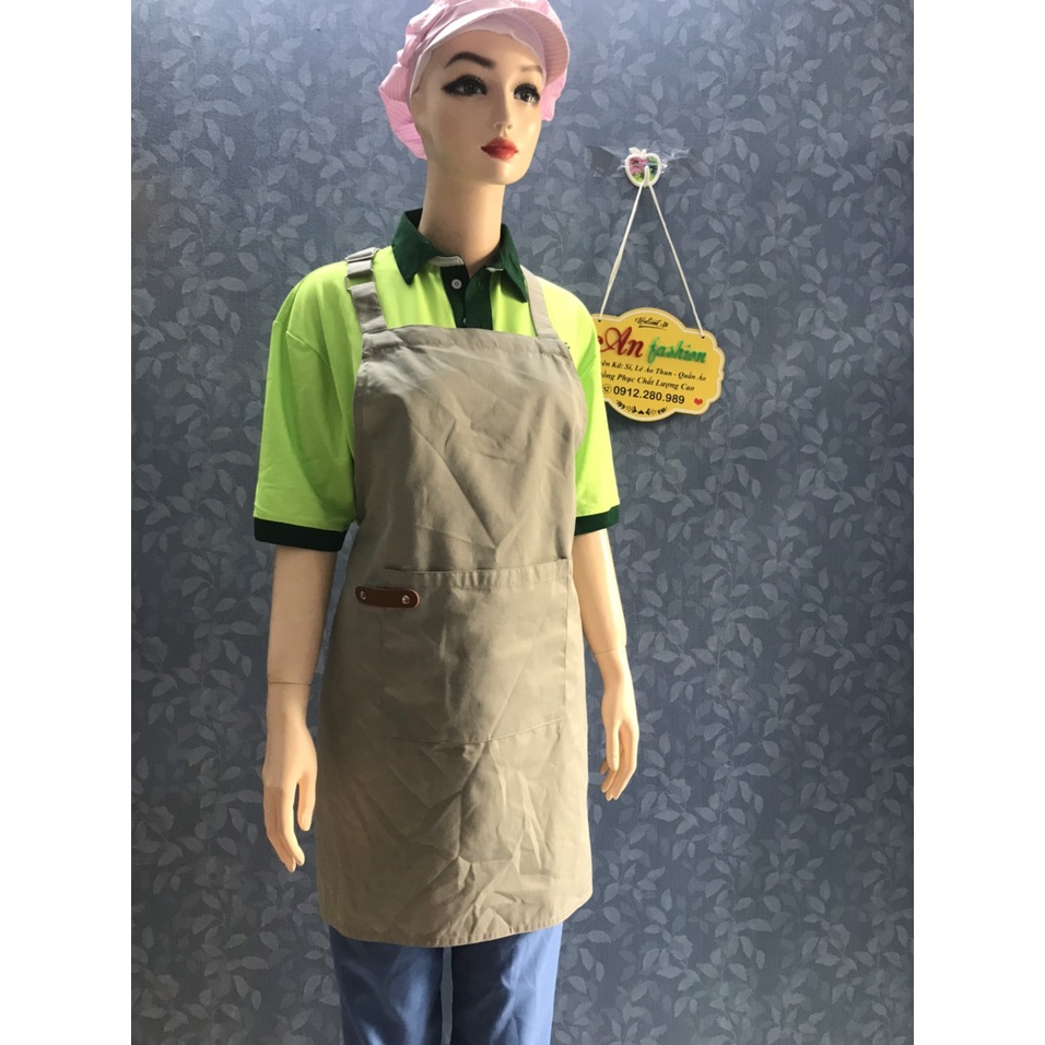 Tạp Dề Kaki Dài Màu Xám Kem Nam/Nữ Nhân Viên Phục Vụ Quán Cafe, Nhà Hàng, Gia Đình_Hình chụp thực.
