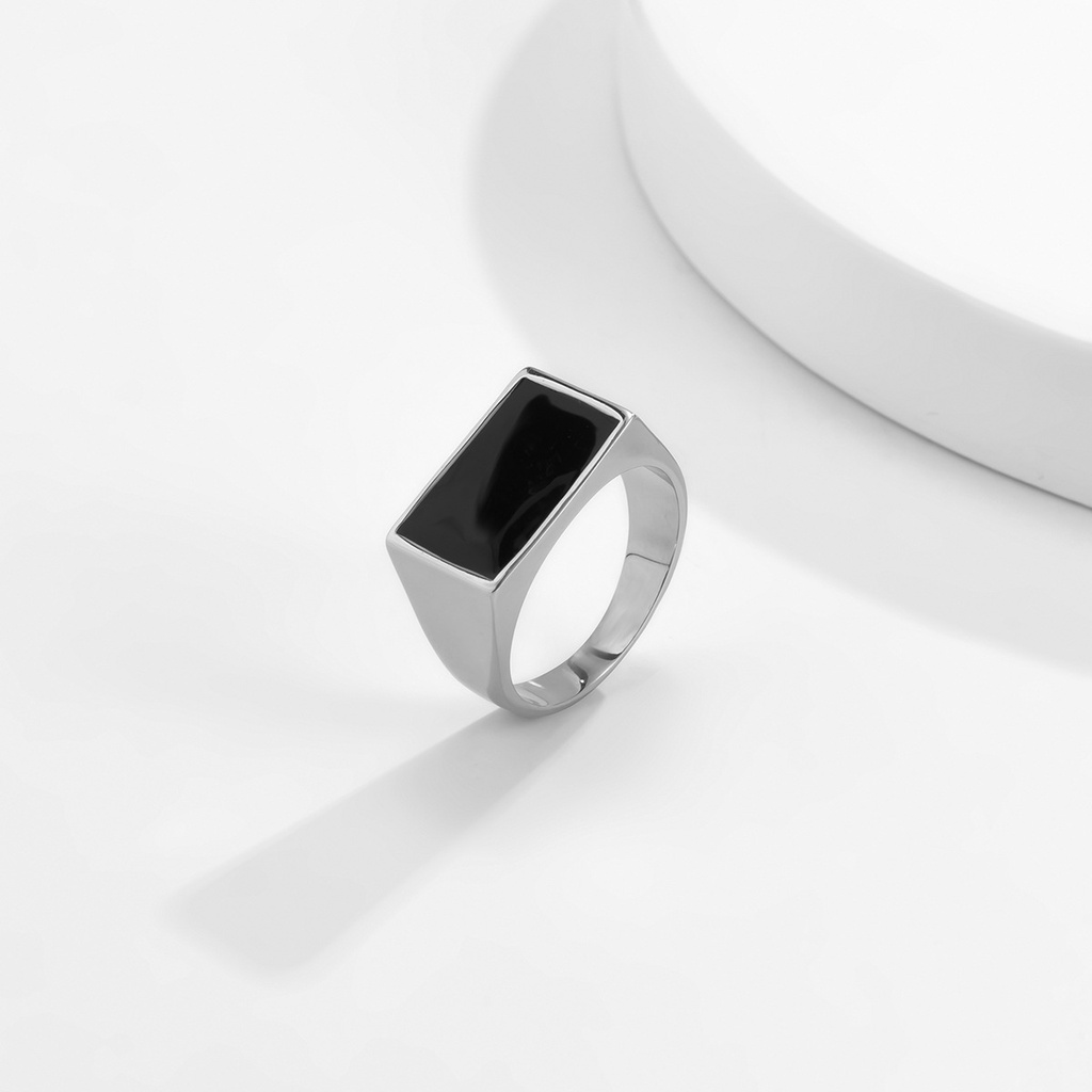 Nhẫn nam nữ tròn Unisex màu bạc Thời trang SAZ chất liệu Titan đẹp đơn giản - Black Rectangle