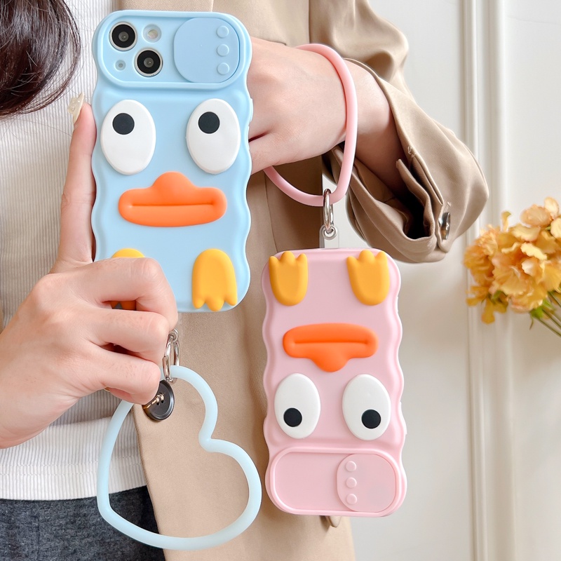 Ốp Điện Thoại Silicon Mềm Có Nắp Trượt In Hình Vịt Dễ Thương Cho iPhone 12 13 11 PRO MAX XR 11 12 PRO
