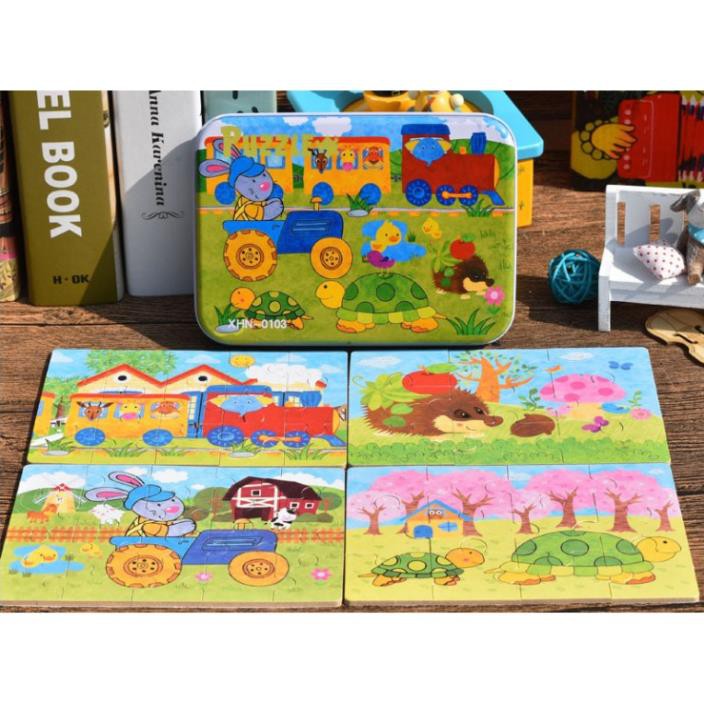 Ghép Hình Puzzle Tổng Hợp 4 Tranh Cho Bé 9-12-15-20 Mảnh ghép