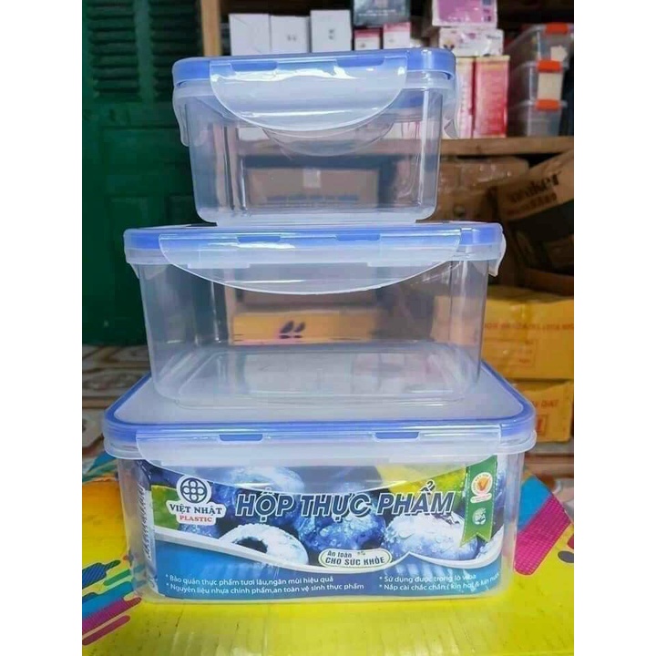 Set 3 Hộp nhựa Việt Nhật có nắp mút chống tràn tiện lợi