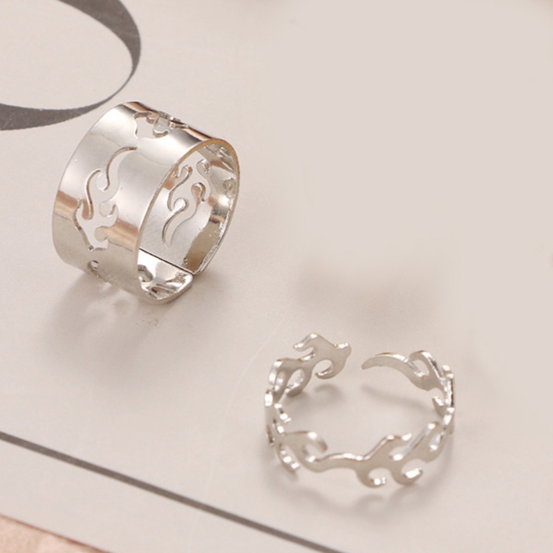 Set 2 Nhẫn Bạc Họa Tiết Ngọn Lửa Màu Sắc Đơn Giản Cho Cặp Đôi