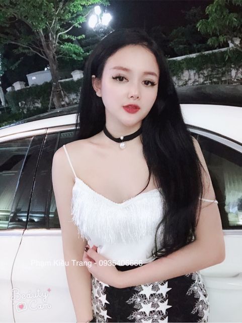 Áo hai dây cổ tim tua rua cực kỳ sang chảnh vải vôn loại 1