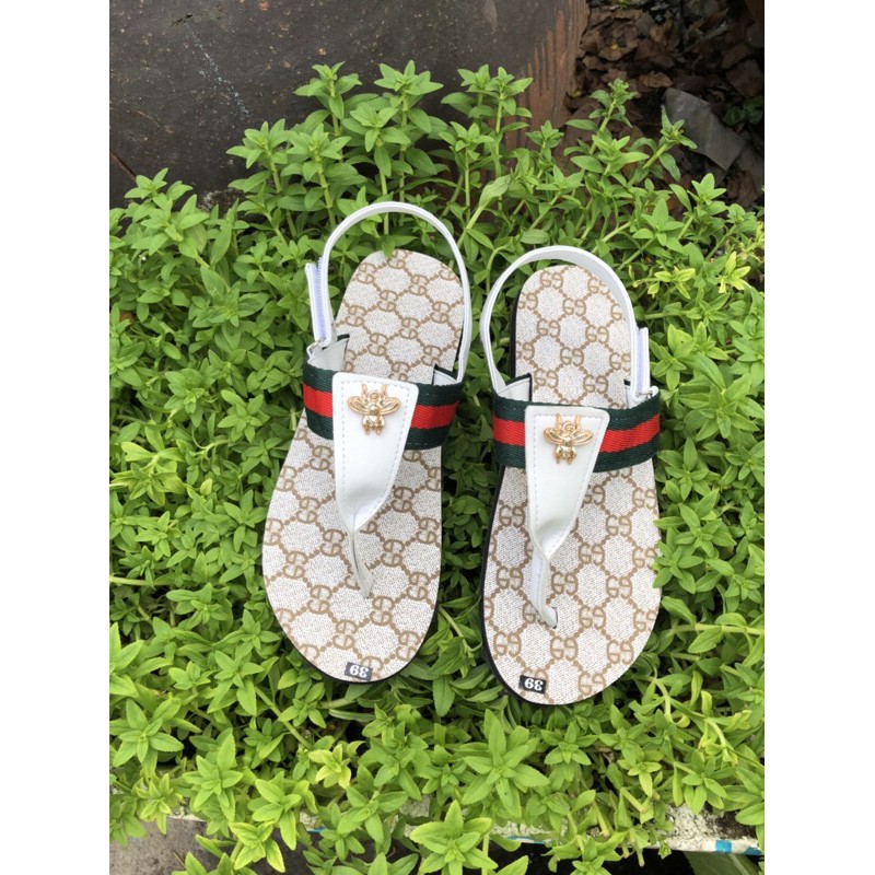 Dép quai hậu nữ nam, SANDALTHOITRANG sandal nữ đi học chữ T Đế màu kèm GG full size 30-44