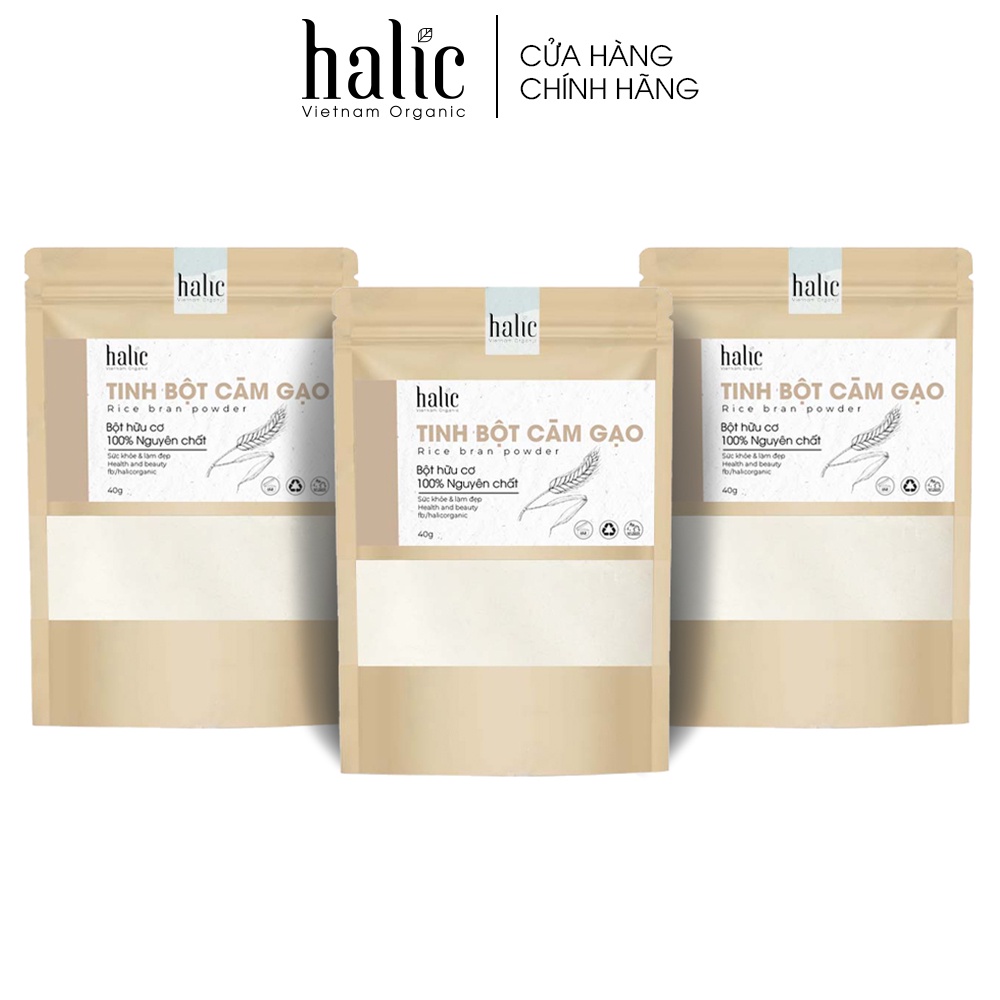 Tinh bột Cám Gạo nguyên chất Halic Organic 40G đắp mặt nạ dưỡng trắng da, tẩy da chết toàn thân hiệu quả