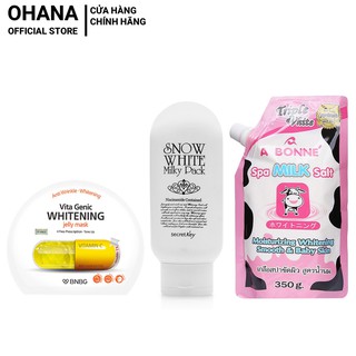 Combo Kem Dưỡng Trắng Snow White Secret Key 200ml + Muối Tắm Sữa Bò A Bonne 350g + Mặt Nạ Giấy BNBG Whitening 30ml