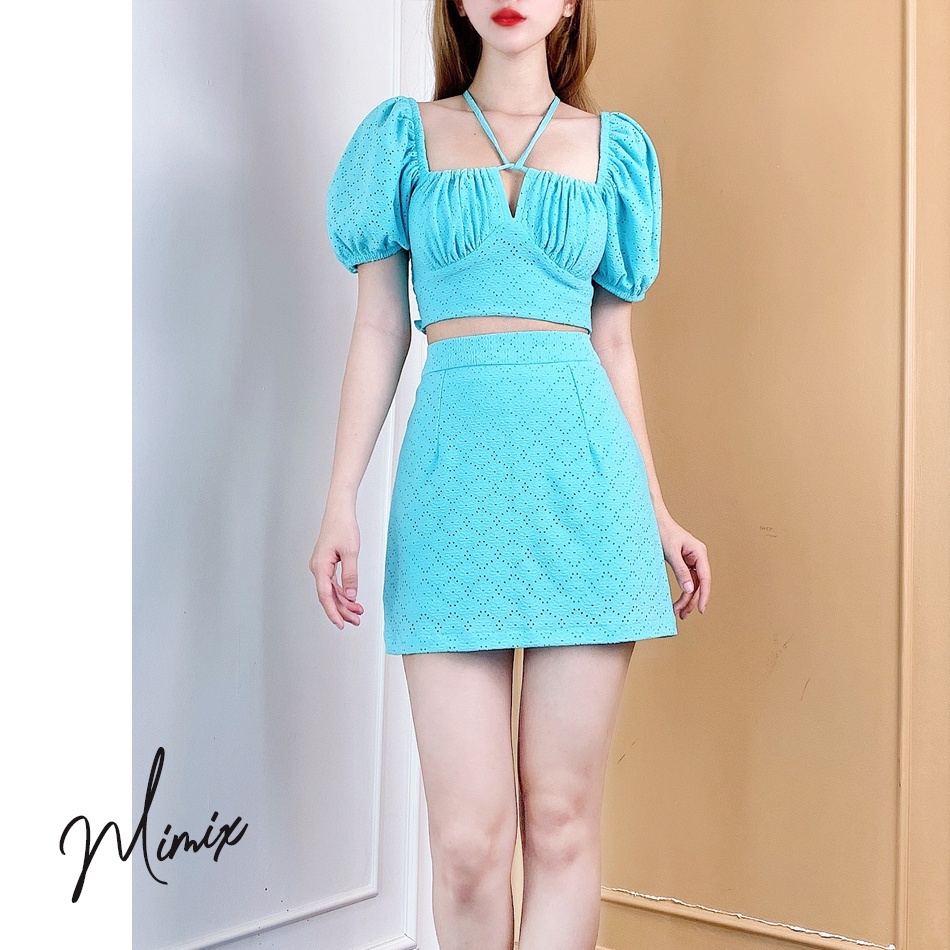 Set bộ rời áo croptop kèm chân váy hoa thêu MIMIX CA7195