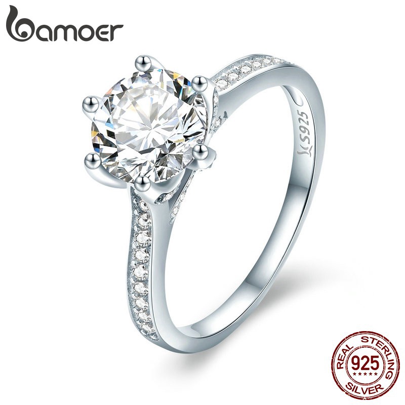 Nhẫn Bamoer bạc 925 đính đá kim cương nhân tạo độc đáo