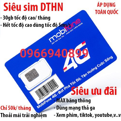 Sim Mobifone Max data DTHN, dùng toàn quốc, truy cập mạng không giới hạn, gia hạn chỉ 50k mỗi tháng!