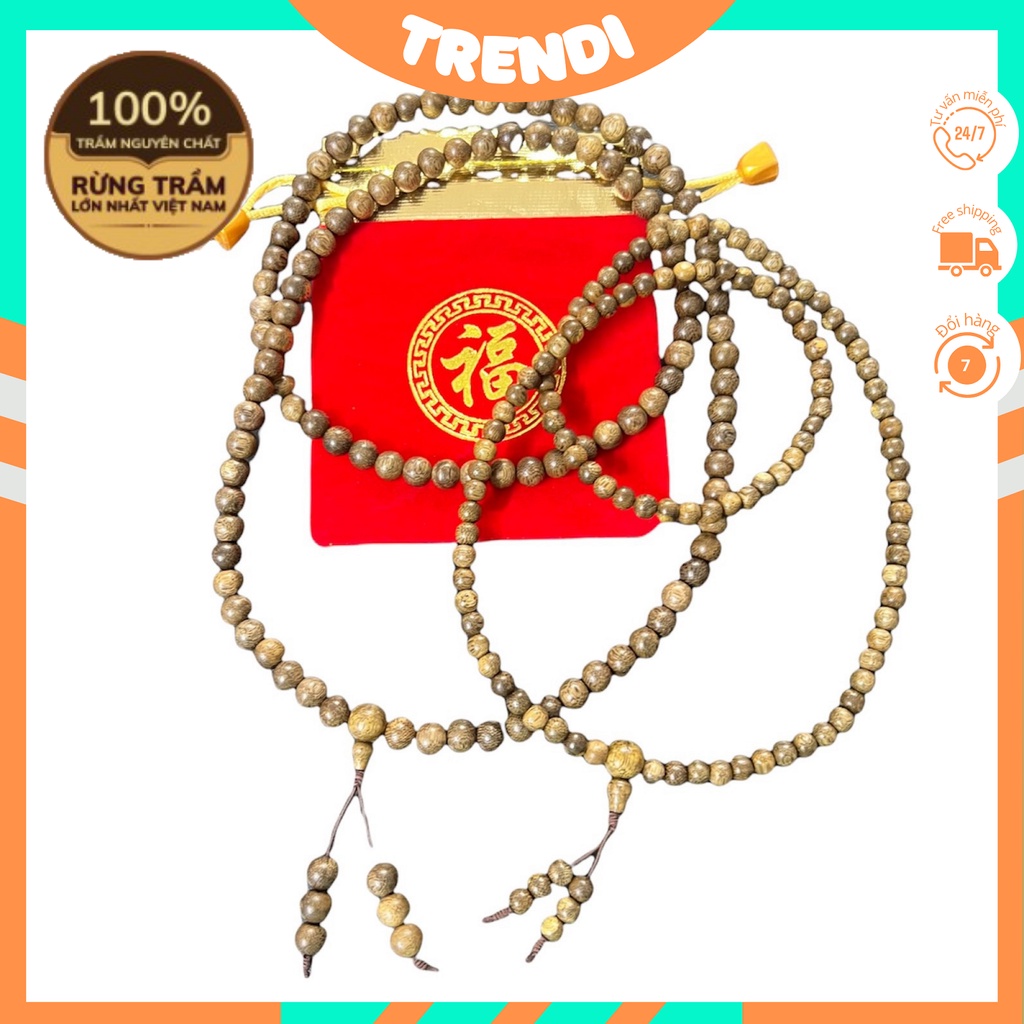 Cặp Vòng Tay Nam - Nữ Trầm Hương 108 Hạt - Chuỗi Tràng Hạt 108 6-8mm Trầm Tốc Việt