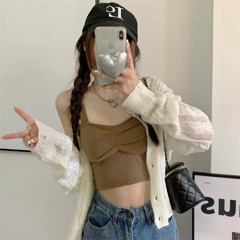 【ZHELIHANGFEI】Áo Cardigan Dệt Kim Tay Dài Lưng Cao Kiểu Dáng Quyến Rũ