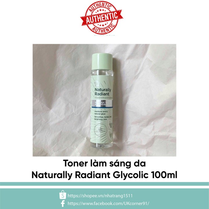 [Mã chiết khấu giảm giá khách sỉ mỹ phẩm chính hãng] [Mẫu mới] Toner chứa acid Glycolic sáng da Superdrug Naturally Radi