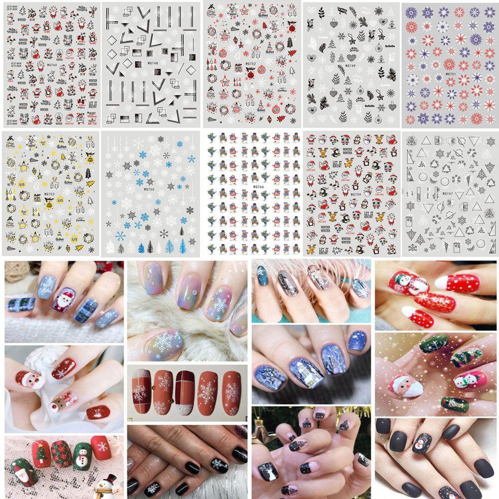 JUNE Đề Can Dán Trang Trí Móng Tay Họa Tiết Hoạt Hình Chủ Đề Giáng Sinh