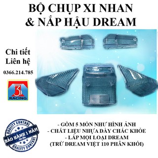 1 BỘ 5 MÓN CHỤP XI NHAN VÀ NẮP HẬU TRONG SUỐT CHO DREAM CÁC LOẠI (TRỪ DREAM VIỆT ĐẦU LỒI 110 CC) - 3T RACING