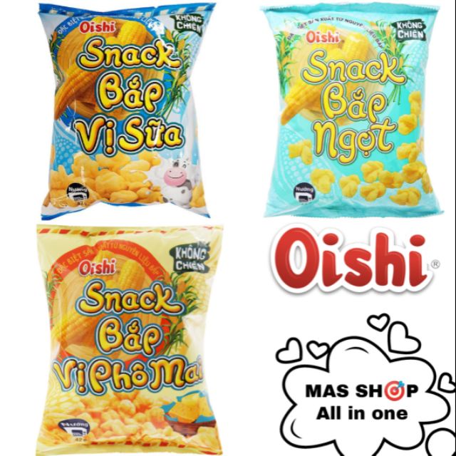 Bánh Snack bắp Oishi Vị Ngọt / Phô Mai / Sữa / Tom toms / Cay 4x / Phô mai 4x Gói 42g