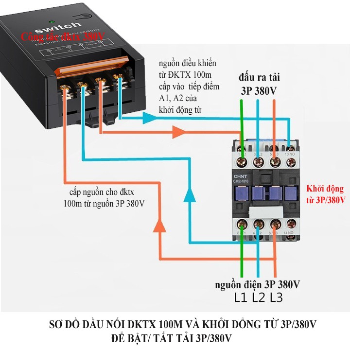 Bộ công tắc điều khiển từ xa máy bơm nước máy rửa xe 3 pha 380V - DHDT