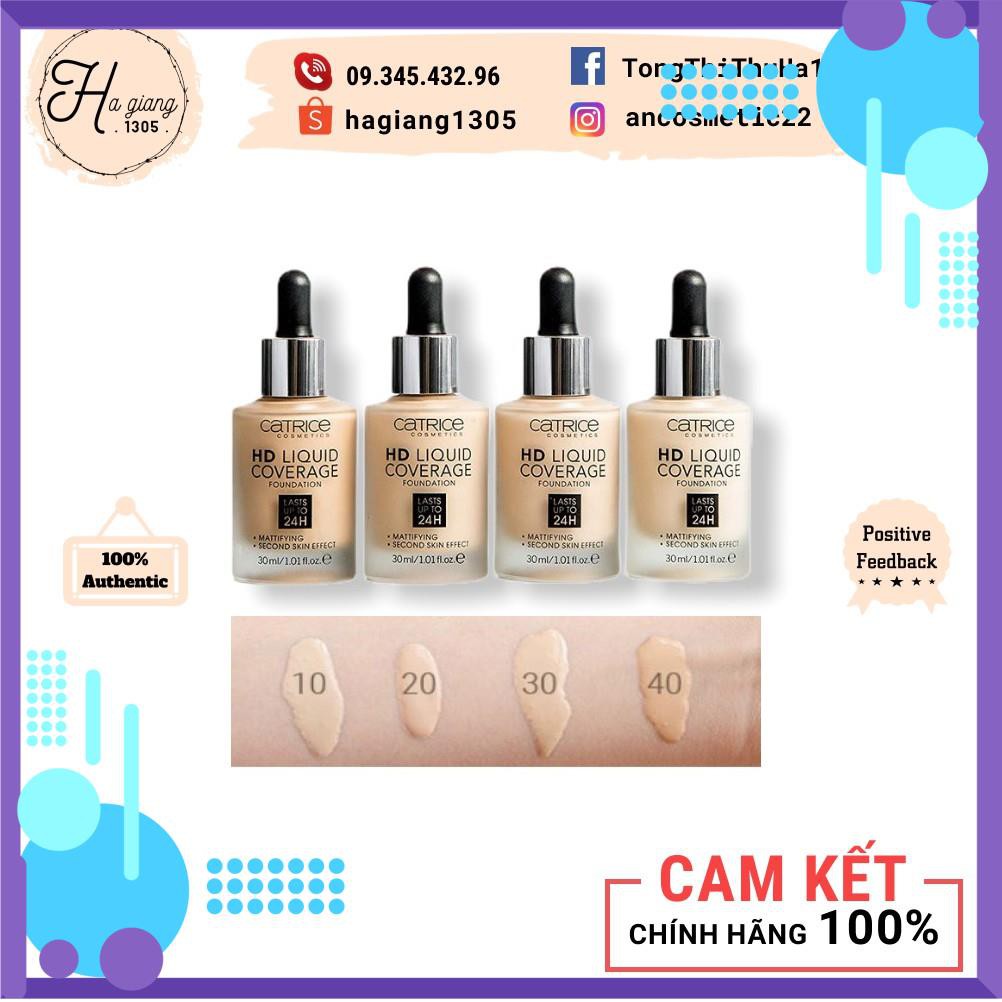 [Tone 10 và 20] Kem nền kiềm dầu Catrice HD 24h Liquid Coverage Foundation, Kem nền Catrice 24h kiềm dầu, che phủ tốt