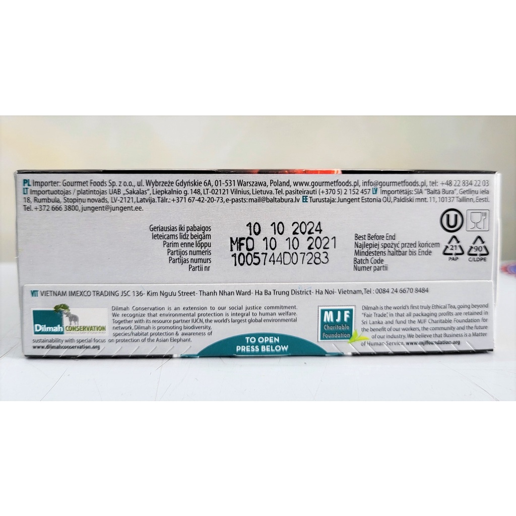 [Hộp 30g – RASPBERRY] TRÀ ĐEN TÚI LỌC HƯƠNG MÂM XÔI [Sri Lanka] DILMAH Ceylon Black Tea