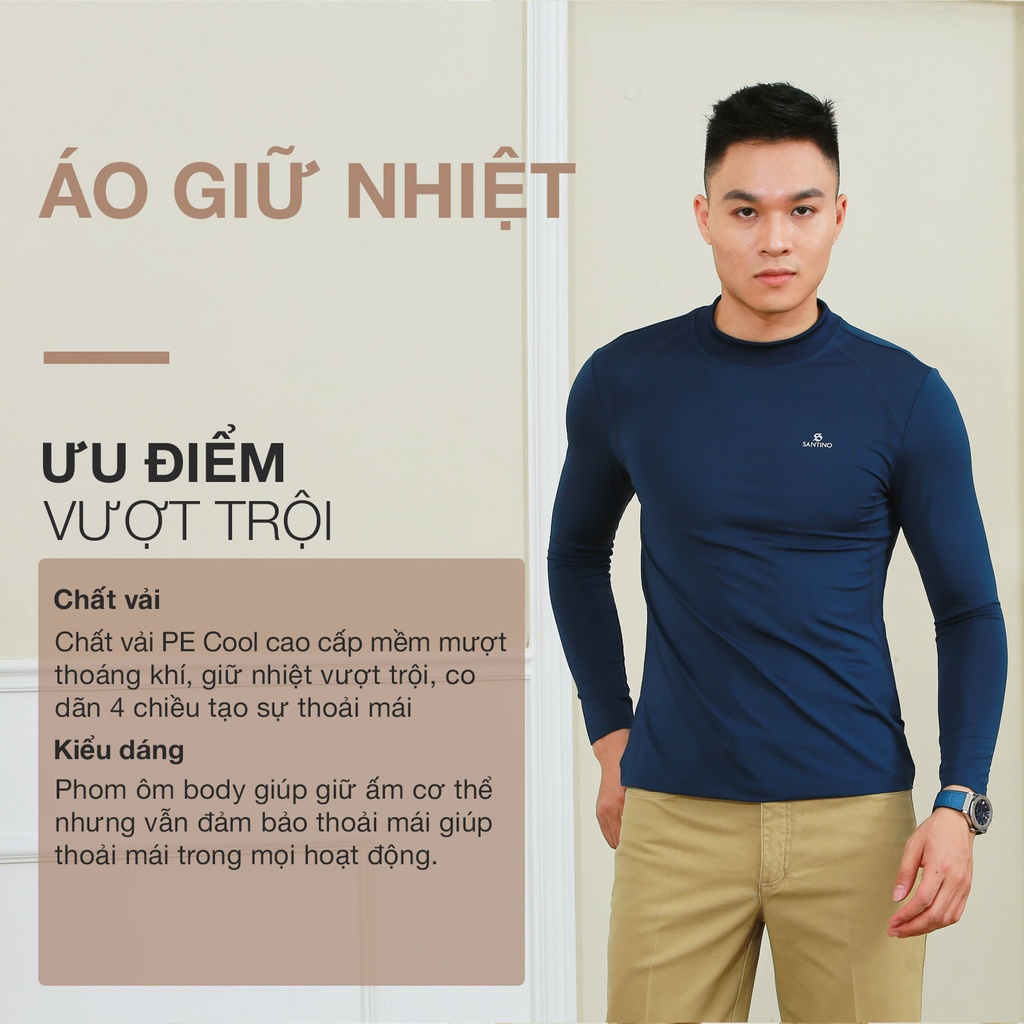 Áo Giữ Nhiệt Nam Dài Tay Cổ Cao Santino Co Giãn Thoải Mái Mỏng Nhẹ Không Tích Điện P884