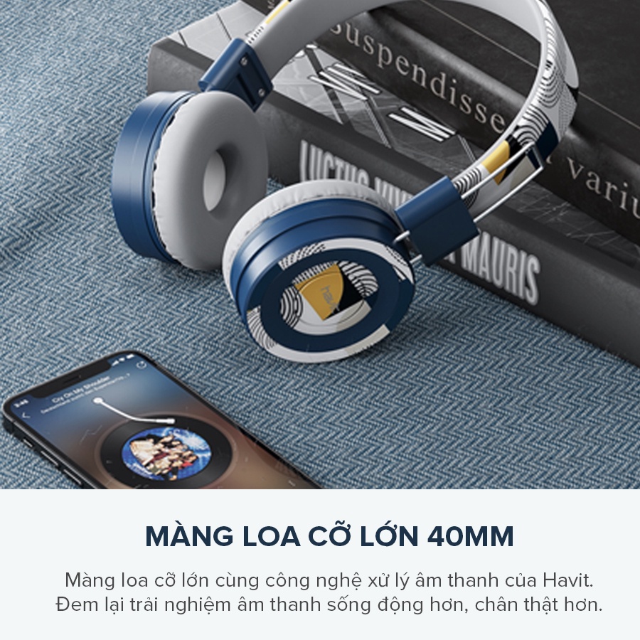 Tai Nghe Headphone Havit H2238D, Đa Màu Sắc Thời Trang , Driver 40mm Âm Thanh Sống Động - Hàng Chính Hãng BH 12 Tháng