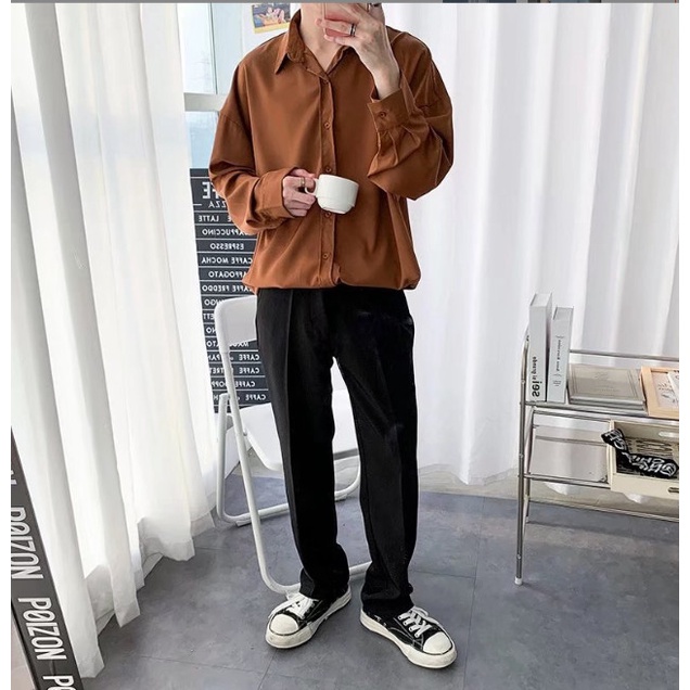 Áo sơ mi cổ bẻ tay dài form rộng nam nữ vải Lụa mềm mịn ít nhăn MRD02 từ 40-85kg