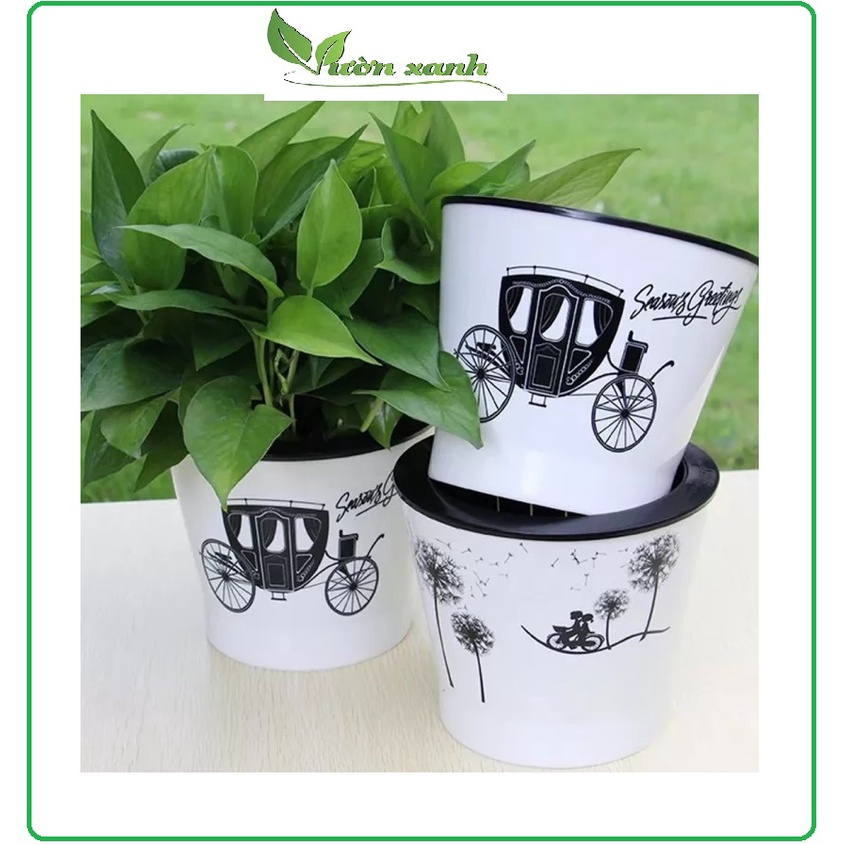 Chậu trồng cây tự dưỡng có hoa văn, chậu tự tưới thông minh, 7 - 14 ngày không cần tưới cây, chậu trang trí nội thất