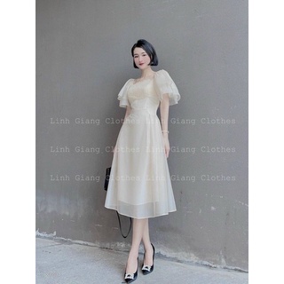 ĐẦM MIDI CỔ U TAY BÈO