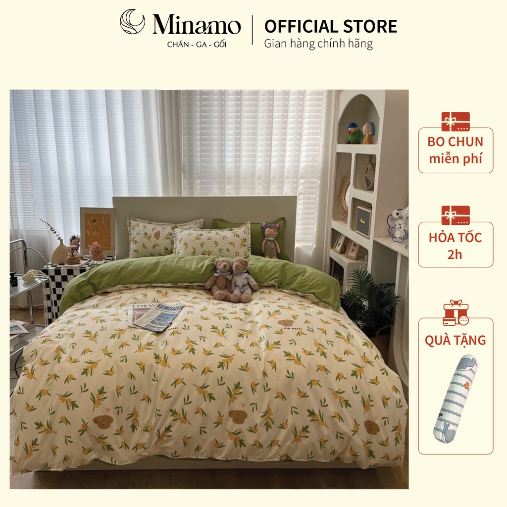 Set 4 món, Bộ Ga Giường cotton poly 3D nhập khẩu hoạ tiết hoa lá, nhẹ nhàng, miễn phí bo chun - Minamo B04.3