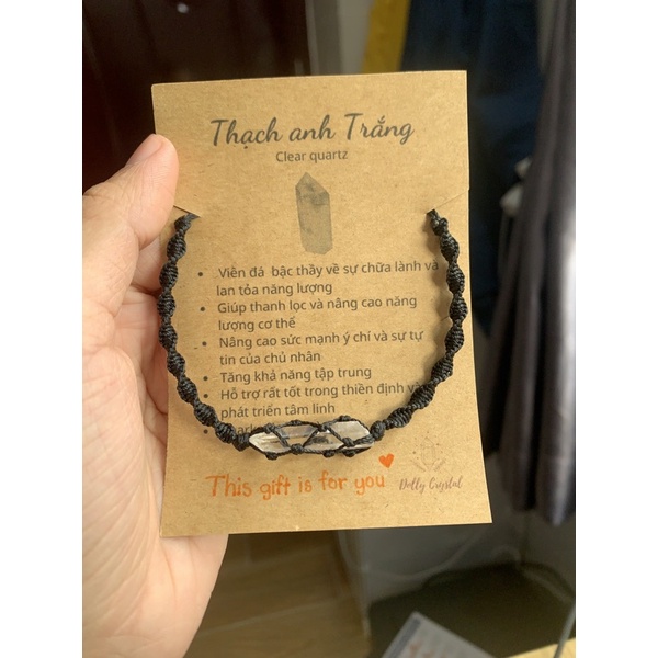 Vòng tay đá thạch anh trắng Cleat quartz thô, mang năng lượng khuếch đại