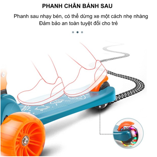 Xe trượt Scooter cho bé 3 In 1 có ghế ngồi - Hình  Gà Con Đáng Yêu - bánh có nhạc, đèn led