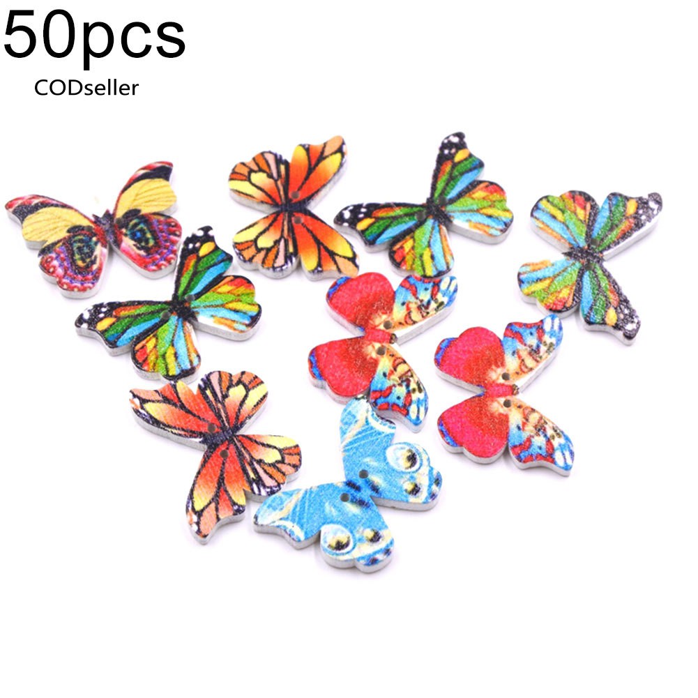 Bộ 50 Nút Gỗ Hình Bướm 2 Lỗ
