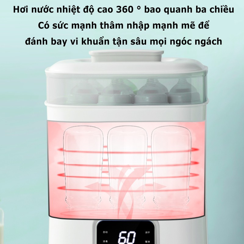 Máy tiệt trùng sấy khô UV, khử khuẩn 360 độ, hâm sữa, chất liệu an toàn, chịu nhiệt cao QZ-XD12 - BH 12 tháng