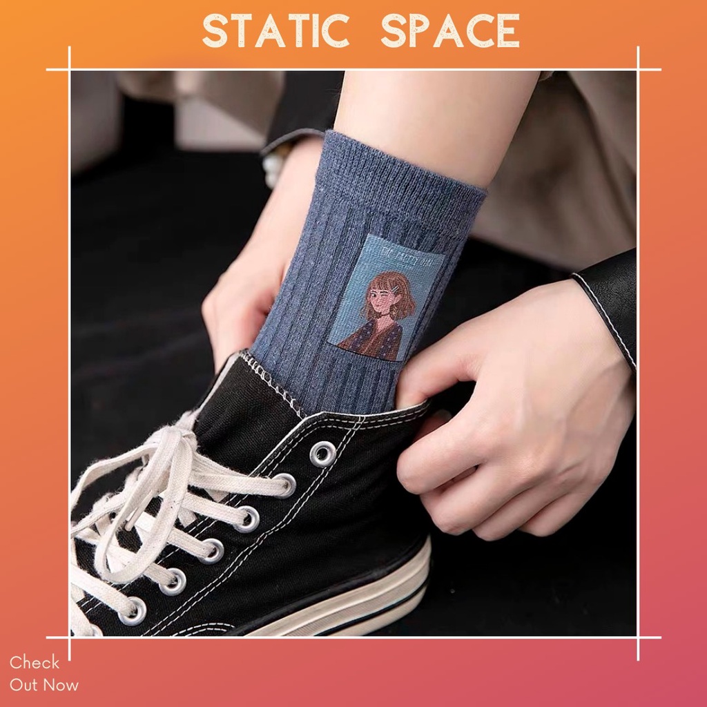 TẤT VỚ CAO CỔ MÀU TRƠN IN HÌNH CUTE FREESIZE  - STATIC SPACE
