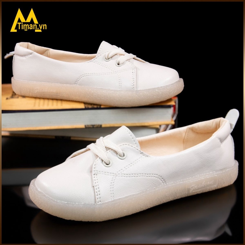 Giày lười nữ chất liệu da slip on kiểu mọi đế cao màu trắng độn đế bảo hành 1 năm TIMAN PV11