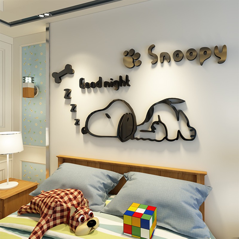 Cartoon Snoopy puppy 3D dán tường ba chiều cho phòng trẻ em, mẫu giáo, phòng khách, dán tường trang trí đầu giường phòng